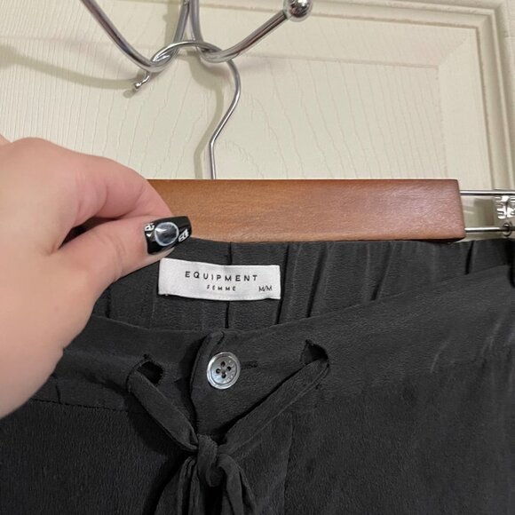 Equipment Femme Womens Gray 100% Silk Landon Drawstring Cropped Pants Medium - Picture 3 of 10